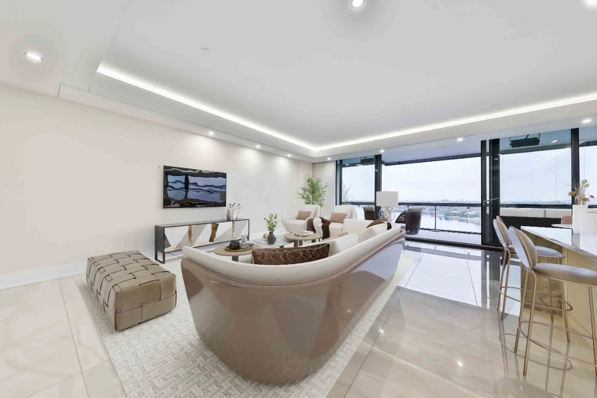 Professional living room virtual staging with elegant design