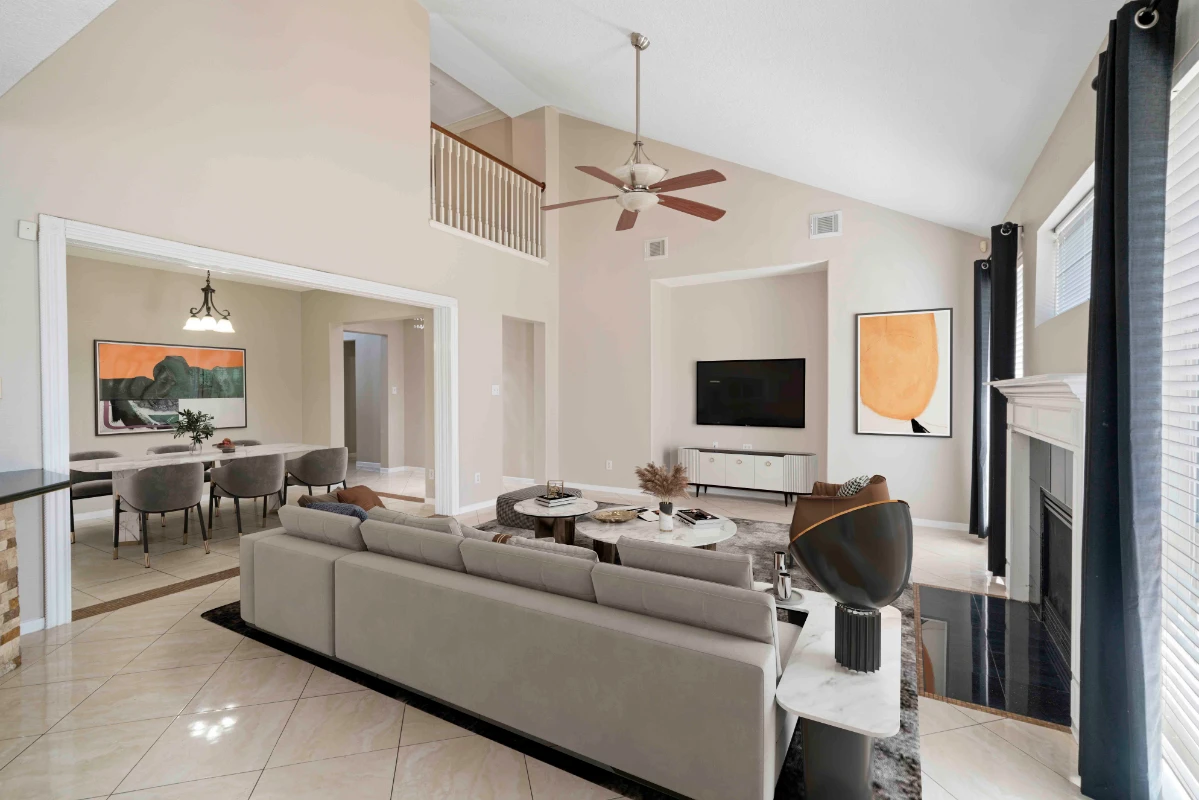 Living area virtual staging with stylish contemporary furniture