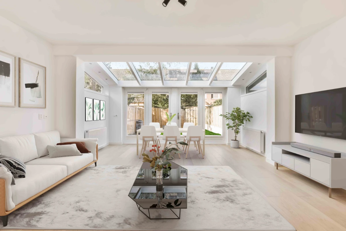 Luxurious living room virtual staging with premium furniture