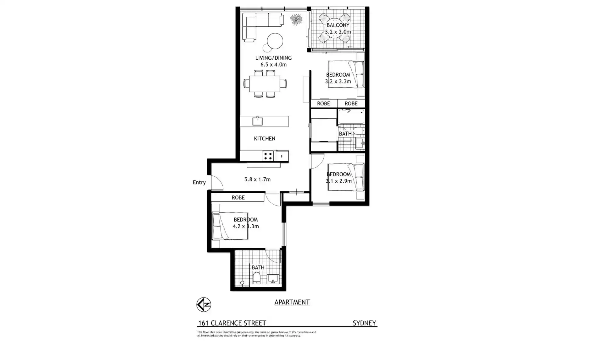 2D Basic Floor Plan With Furniture Layout - Black and White design with furniture placement