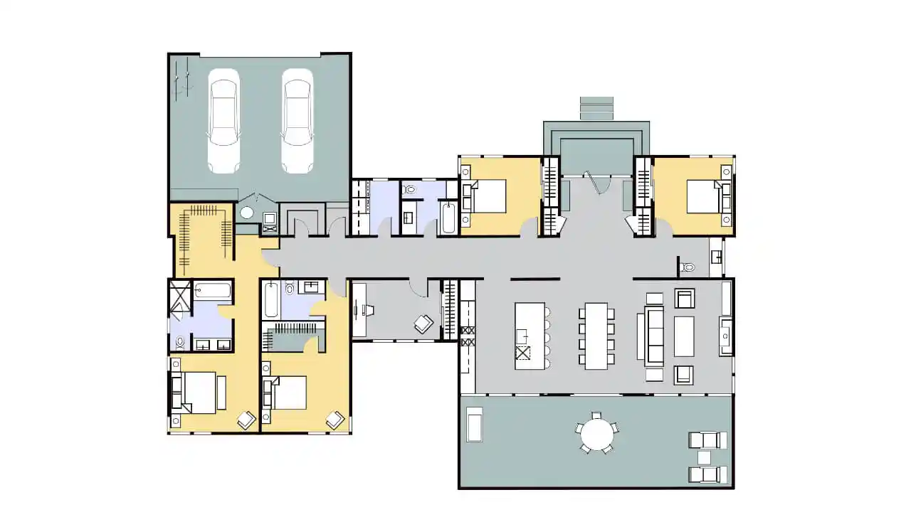 2D Color Floor Plan With Furniture - Detailed colored layout with furniture arrangement
