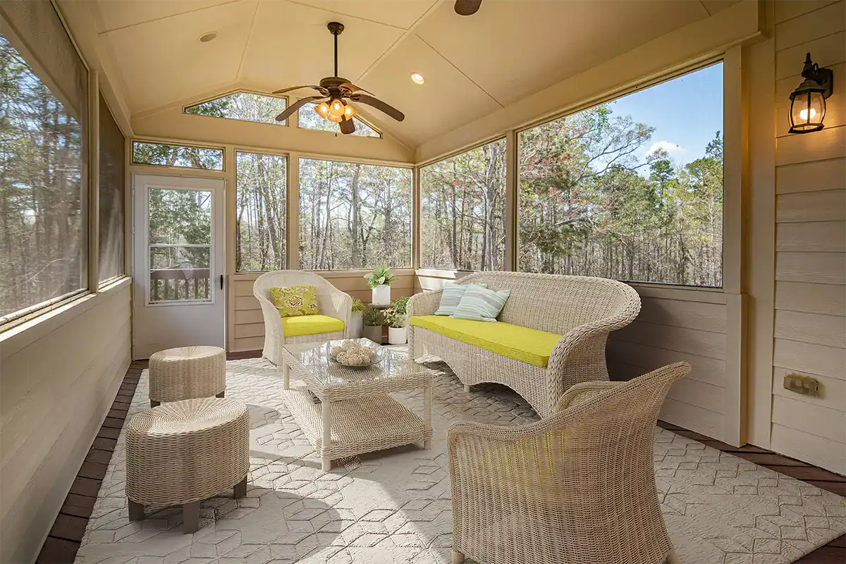 Empty outdoor deck before farmhouse virtual staging