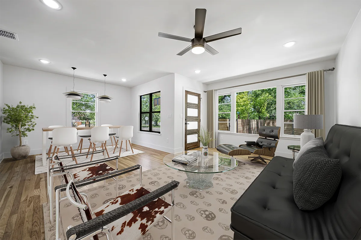 Empty living space before Mid-Century virtual staging